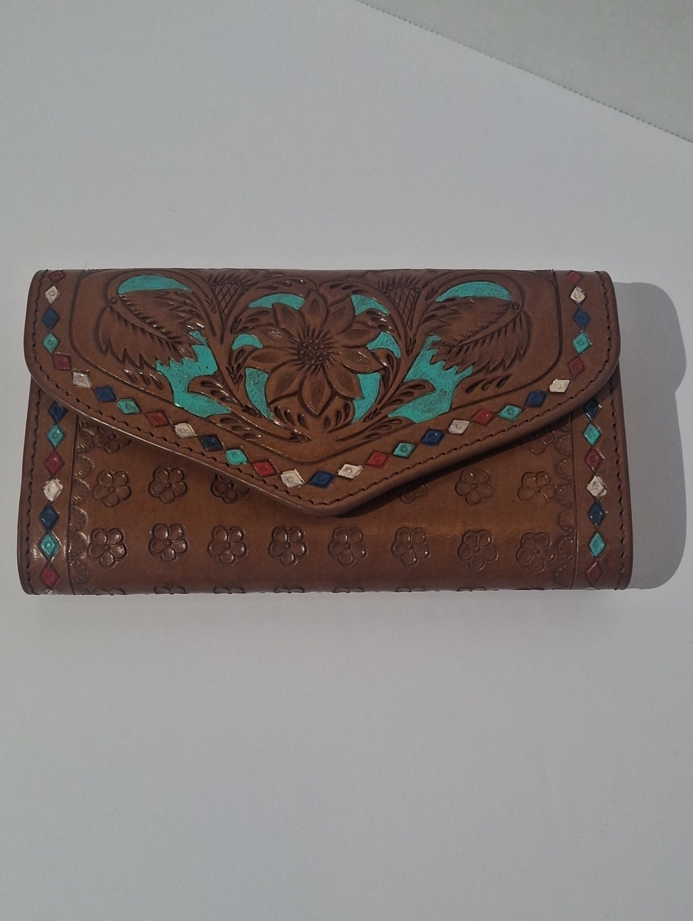 Myra Bag Vintage Blue Tooled Leather Wallet Boho Western